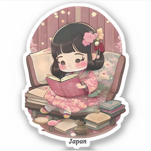 Sticker Les filles du monde de la lecture - Japon (Devant)