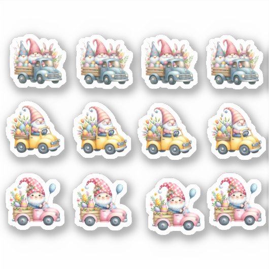 Sticker Les Gnomes de Pâques Conduisent Des Camions Avec D (Devant)