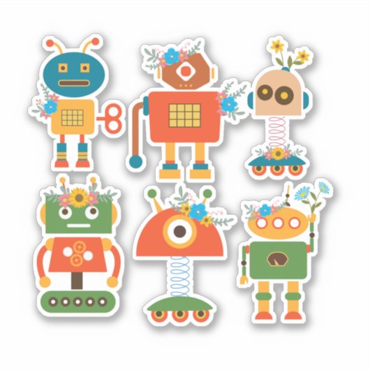 Sticker Les mignons robots de retour à l'art scolaire (Devant)