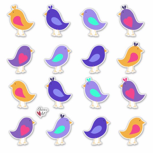 Sticker Les oiseaux mignons et capricieux (Devant)