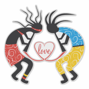 Sticker Les personnages colorés Kokopelli aiment coeur