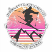 Sticker Les Pistes Appelent Retro Sunset Skier (Devant)
