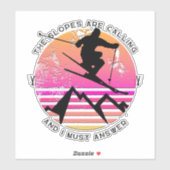 Sticker Les Pistes Appelent Retro Sunset Skier (Feuille)