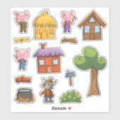 Sticker Les Trois Petits Cochons (Feuille)