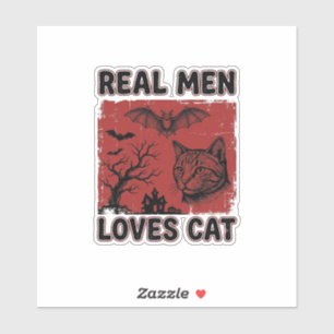 Sticker Les vrais hommes aiment les chats Halloween Vintag