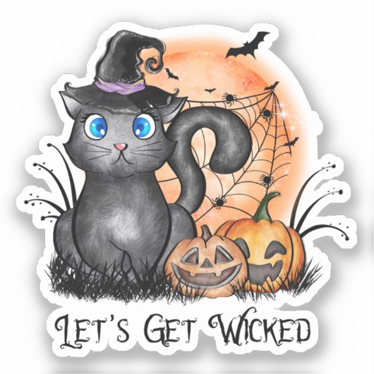 Sticker Let's Get Wicked | Black Witch Cat (Recto)