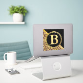Sticker Letter B Monogram Leopard Print Gold and Black (Ordinateur portable sur le bureau)