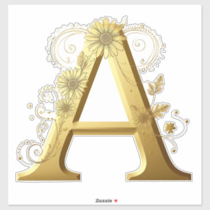 Sticker Lettre A dorée élégante avec motif floral