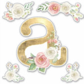 Sticker Lettre A Monogramme Rose or Aquarelle Florale (Devant)