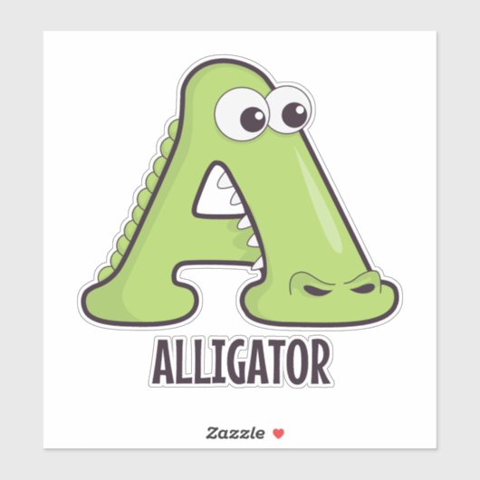 Sticker Lettre alphabet animal - A (aligateur) (Feuille)