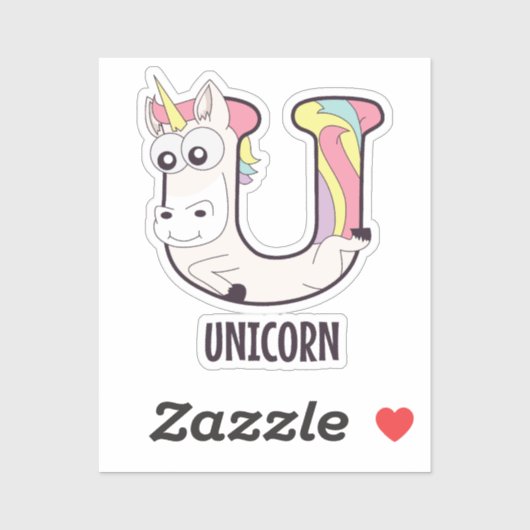 Sticker Lettre alphabet animal - U (Unicorne) (Feuille)