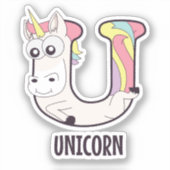 Sticker Lettre alphabet animal - U (Unicorne) (Recto)