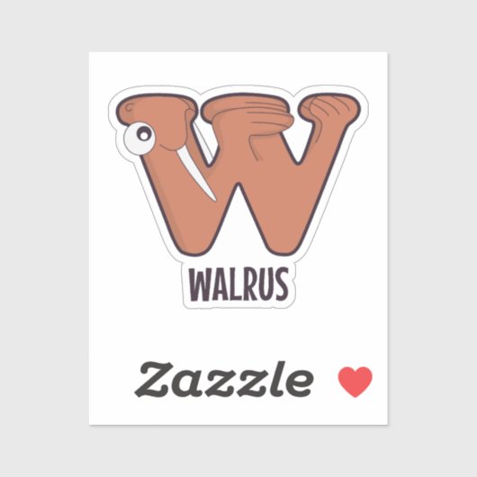 Sticker Lettre alphabet animal - W (Walrus) (Feuille)