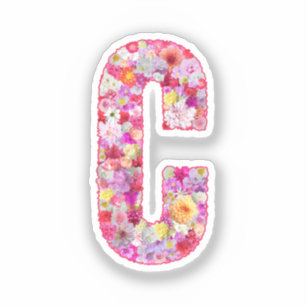 Sticker Lettre B de monogramme botanique de fleurs roses p