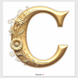Sticker Lettre C dorée élégante avec motif floral
