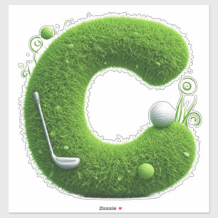 Sticker Lettre C en herbe verte avec balle de golf, club