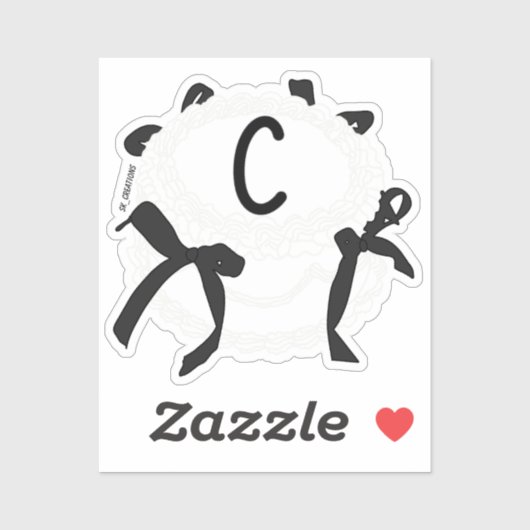 Sticker Lettre C initiale noir et blanc noeud papillon vin (Feuille)