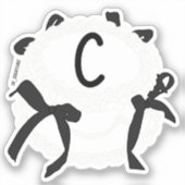 Sticker Lettre C initiale noir et blanc noeud papillon vin (Recto)