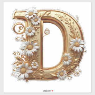 Sticker Lettre D dorée élégante avec motif floral