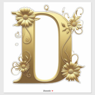 Sticker Lettre D dorée élégante avec motif floral