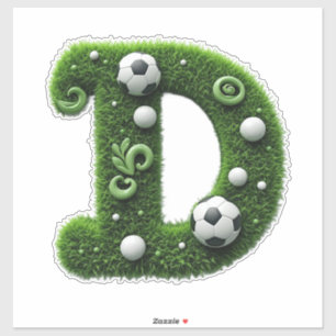 Sticker Lettre D en topiaire d'herbe verte avec ballon de