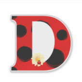 Sticker Lettre D Ladybug Imprimer avec Ladybug et Flower (Devant)
