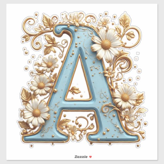 Sticker Lettre Décorative A Avec Émail Bleu (Feuille)