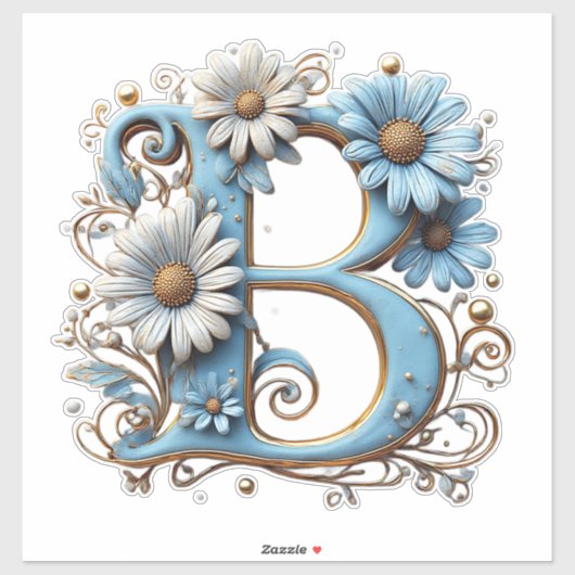 Sticker Lettre décorative B avec émail bleu (Feuille)