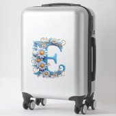 Sticker Lettre décorative E avec émail bleu (Sur valise)