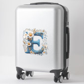 Sticker Lettre décorative E avec émail bleu (Sur valise)