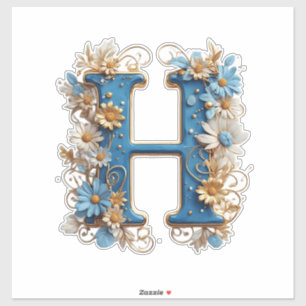 Sticker Lettre Décorative H Avec Émail Bleu
