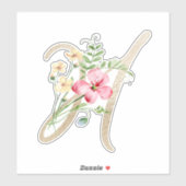 Sticker LETTRE D'OR Faux "H" Aquarelle Fleurs Sauvages (Feuille)
