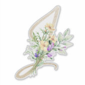 Sticker LETTRE D'OR Faux "J" Aquarelle Fleurs Sauvages (Devant)