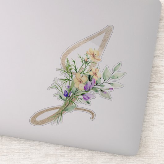 Sticker LETTRE D'OR Faux "J" Aquarelle Fleurs Sauvages (Détail)