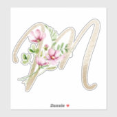 Sticker LETTRE D'OR Faux "M" Aquarelle Fleurs Sauvages (Feuille)