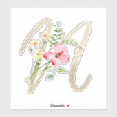 Sticker LETTRE D'OR Faux "N" Aquarelle Fleurs Sauvages (Feuille)