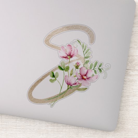 Sticker LETTRE D'OR Faux "S" Aquarelle Fleurs Sauvages (Détail)