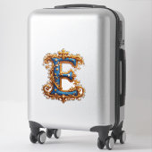 Sticker Lettre E bleue ornée (Sur valise)