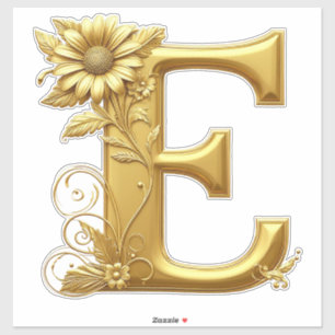 Sticker Lettre E dorée élégante avec motif floral