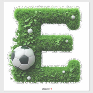 Sticker Lettre E en topiaire d'herbe verte avec ballon de