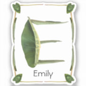 Sticker Lettre E feuilles verts botaniques - Monogramme E (Recto)