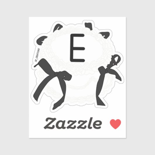 Sticker Lettre E initiale noir et blanc noeud papillon vin (Feuille)