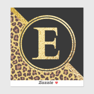 Sticker Lettre E Monogramme Empreinte de léopard or et noi