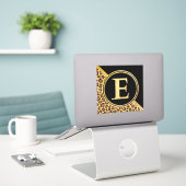Sticker Lettre E Monogramme Empreinte de léopard or et noi (Ordinateur portable sur le bureau)