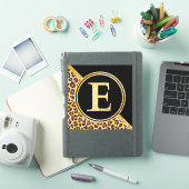Sticker Lettre E Monogramme Empreinte de léopard or et noi (Couverture iPad)