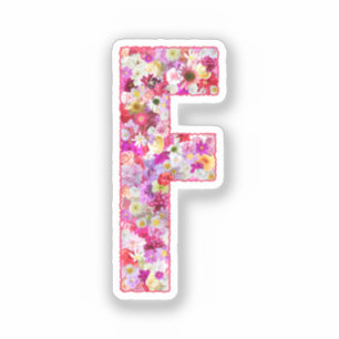 Sticker Lettre F Monogramme Botanique Fleurs Roses Pour El