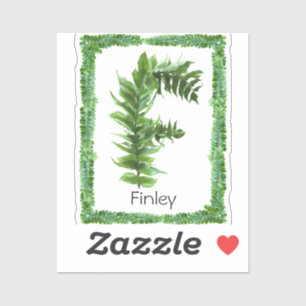 Sticker Lettre F Monogramme initial Ferne verte Botanique