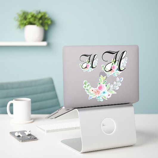 Sticker LETTRE FEMME AQUATICOLE Florale H (Ordinateur portable sur le bureau)