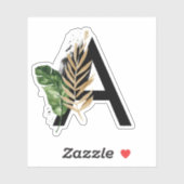 Sticker LETTRE Feuille Tropicale Faux Gold Foil A Monogram (Feuille)