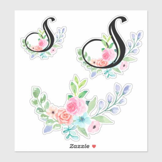 Sticker LETTRE Fille Aquarelle Florale S (Feuille)
